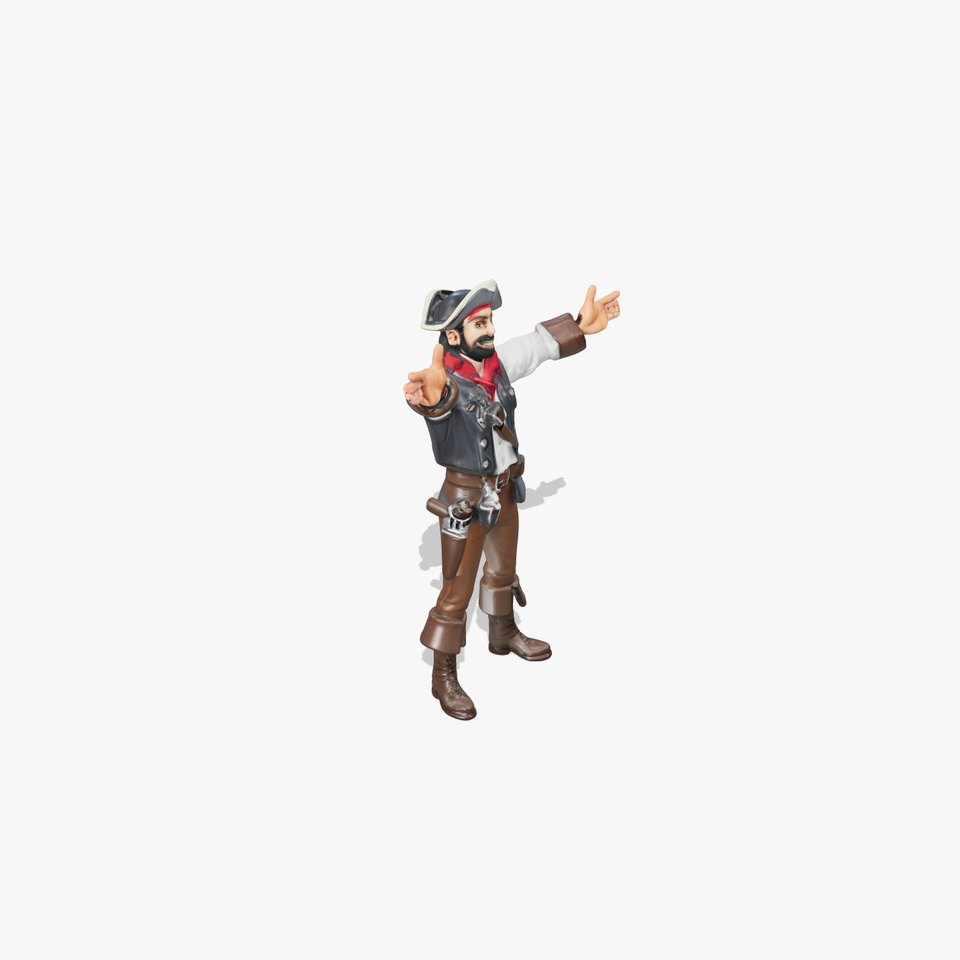 Animated Rigged D Pirate Character with Tricorn Hat and Beard